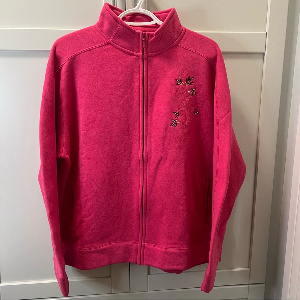 Nwt Vintage Artisans Pink Full-Zip Jacket With Embroidered Floral Design | Xl